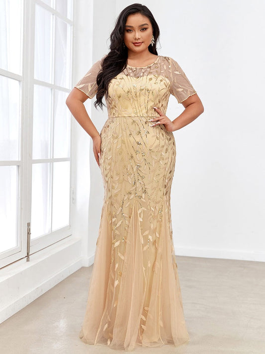 Enchanting Plus Size Women's Floral Sequin Fishtail Tulle Party Dress