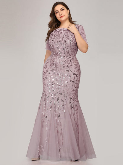 Enchanting Plus Size Women's Floral Sequin Fishtail Tulle Party Dress