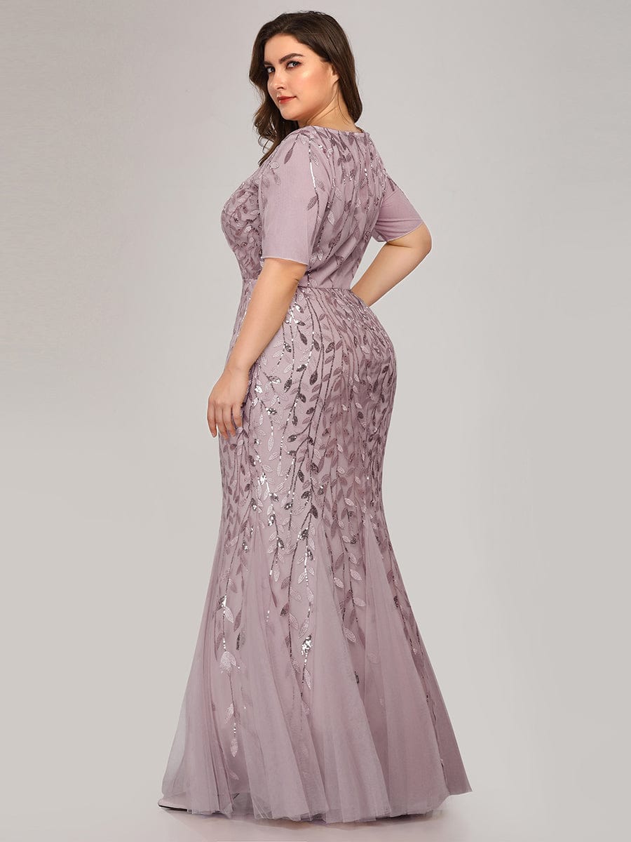 Enchanting Plus Size Women's Floral Sequin Fishtail Tulle Party Dress