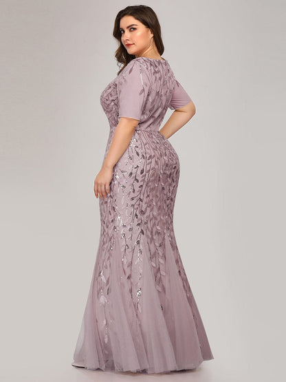 Enchanting Plus Size Women's Floral Sequin Fishtail Tulle Party Dress