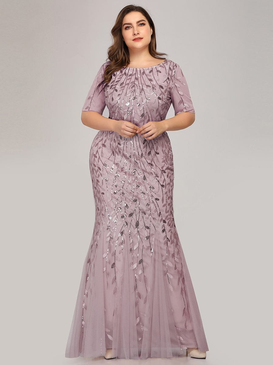 Enchanting Plus Size Women's Floral Sequin Fishtail Tulle Party Dress