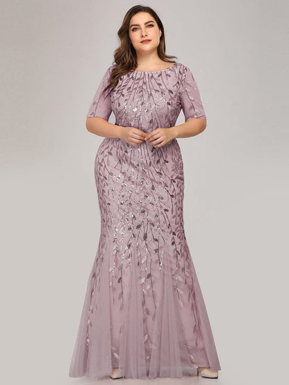 Enchanting Plus Size Women's Floral Sequin Fishtail Tulle Party Dress