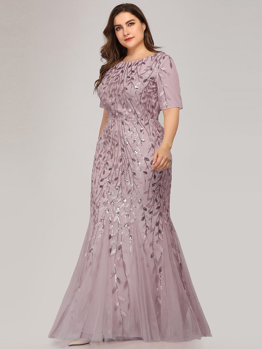 Enchanting Plus Size Women's Floral Sequin Fishtail Tulle Party Dress