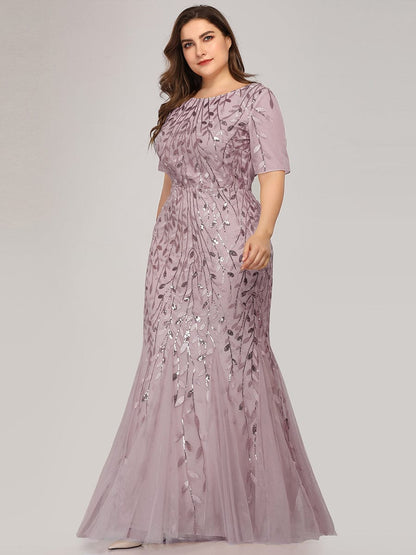 Enchanting Plus Size Women's Floral Sequin Fishtail Tulle Party Dress