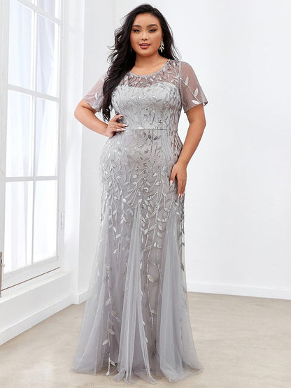 Enchanting Plus Size Women's Floral Sequin Fishtail Tulle Party Dress