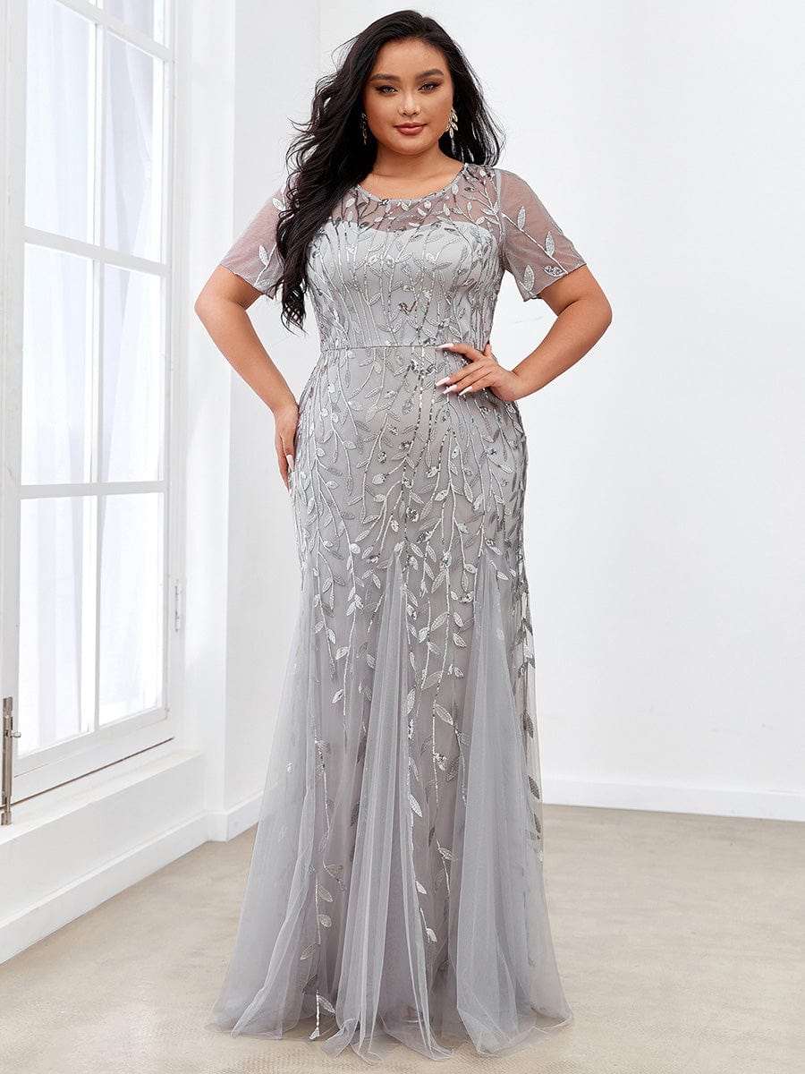 Enchanting Plus Size Women's Floral Sequin Fishtail Tulle Party Dress