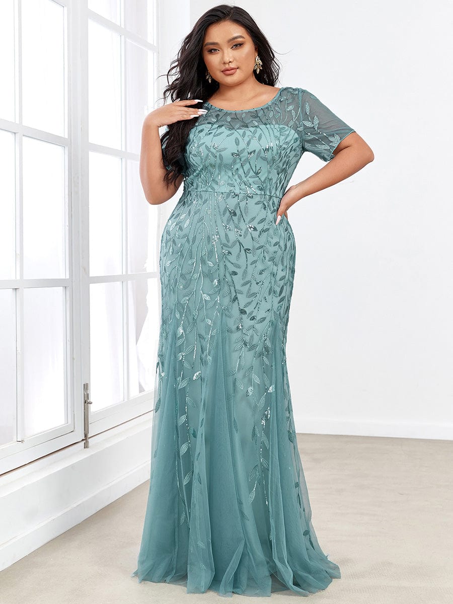 Enchanting Plus Size Women's Floral Sequin Fishtail Tulle Party Dress