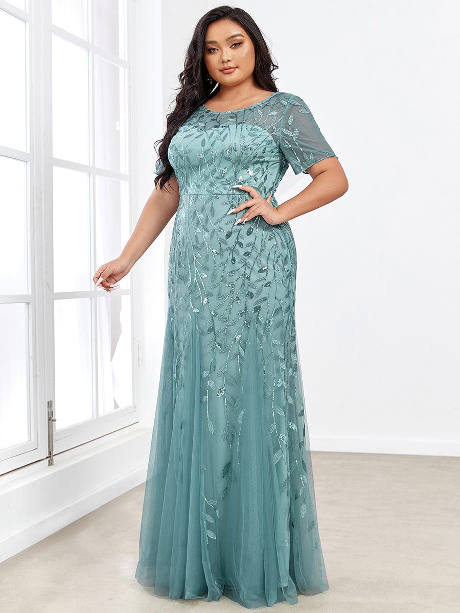 Enchanting Plus Size Women's Floral Sequin Fishtail Tulle Party Dress