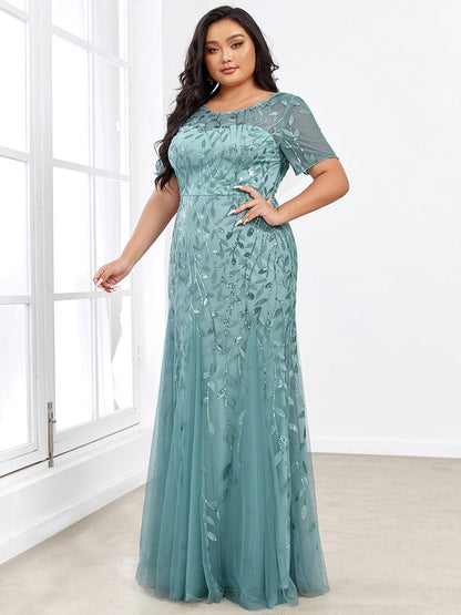 Enchanting Plus Size Women's Floral Sequin Fishtail Tulle Party Dress