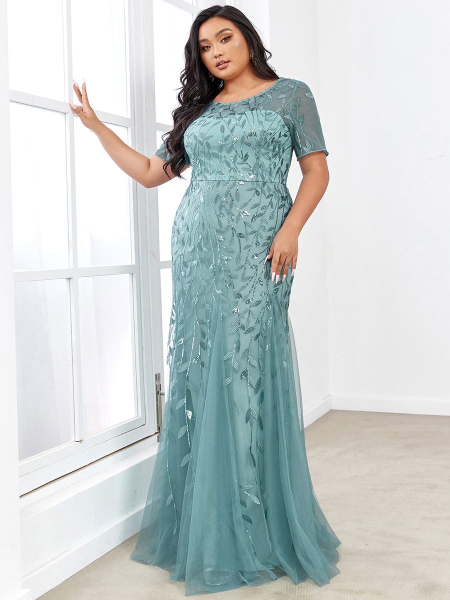 Enchanting Plus Size Women's Floral Sequin Fishtail Tulle Party Dress