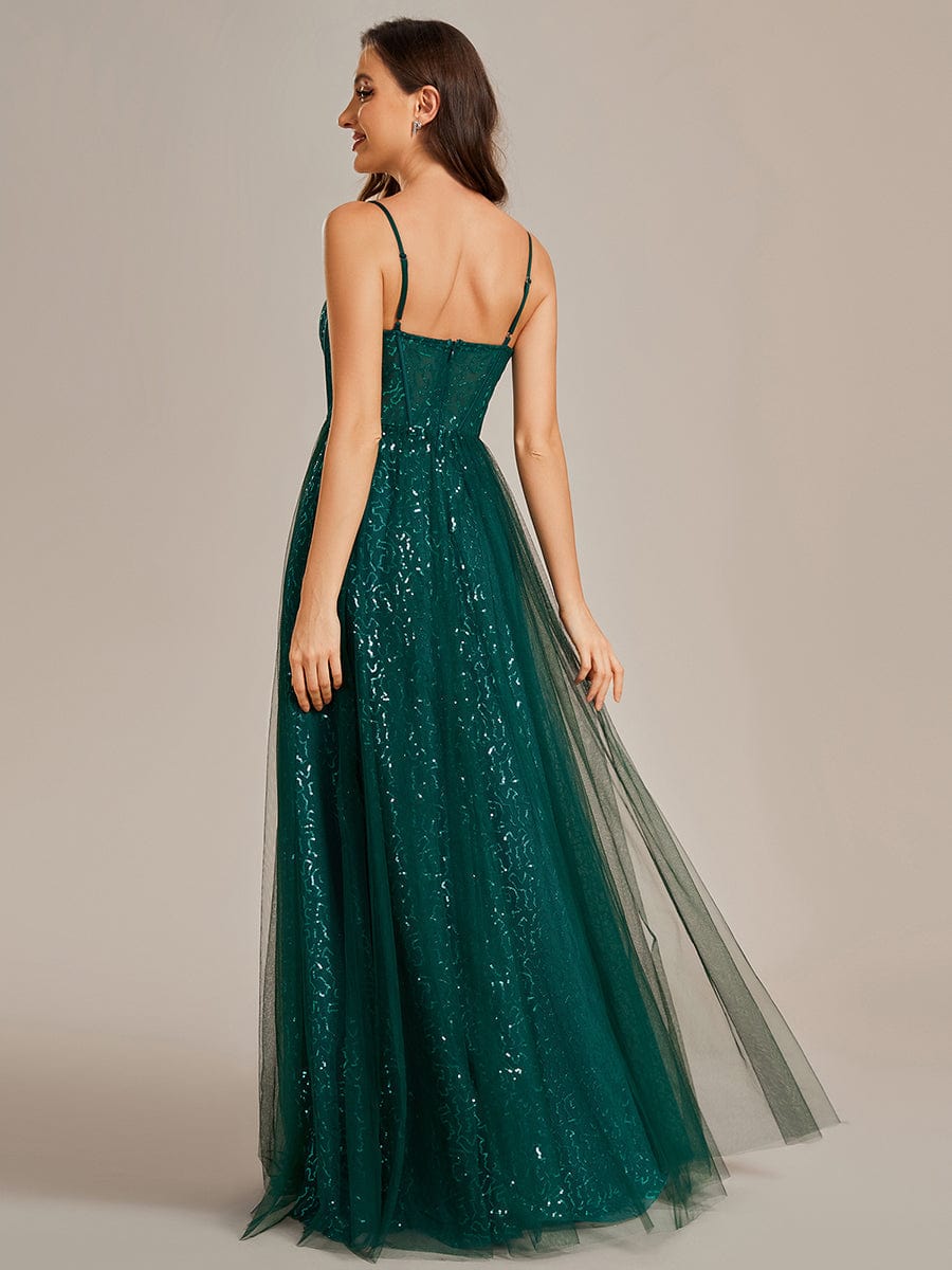 Enchanting Sequin Adorned High-Waisted Evening Gown