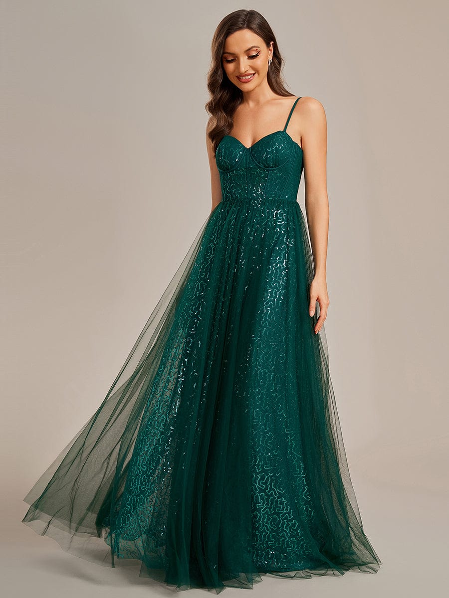 Enchanting Sequin Adorned High-Waisted Evening Gown