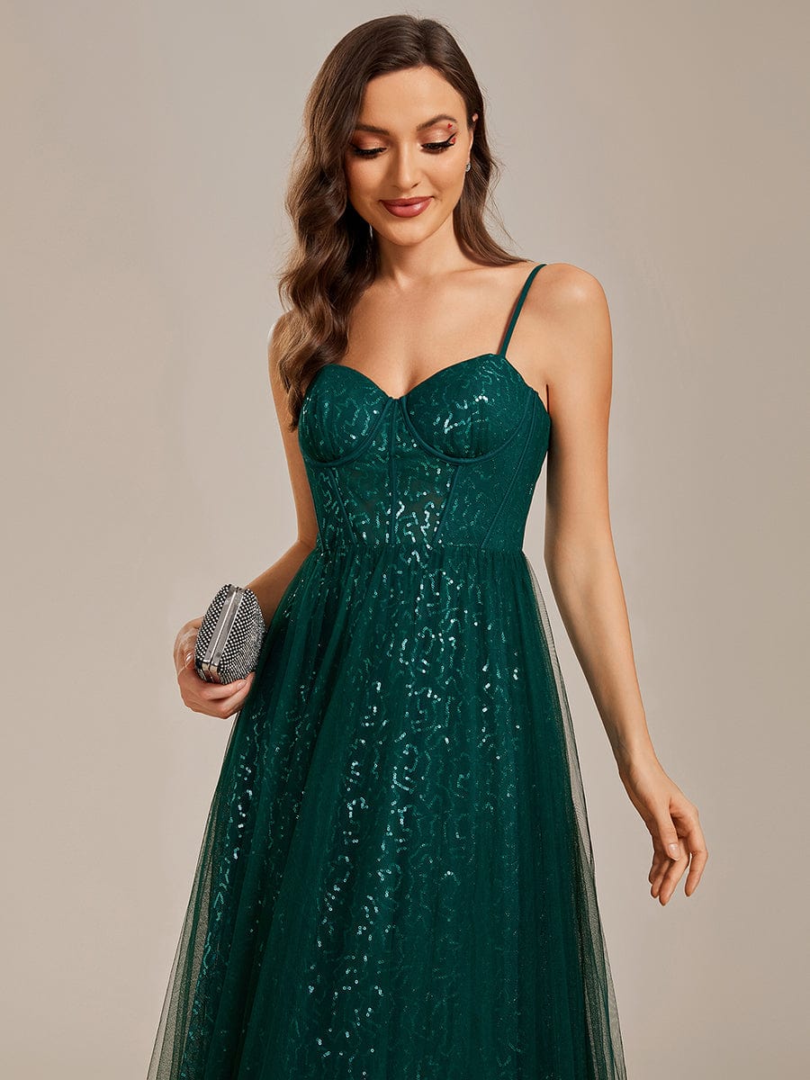 Enchanting Sequin Adorned High-Waisted Evening Gown