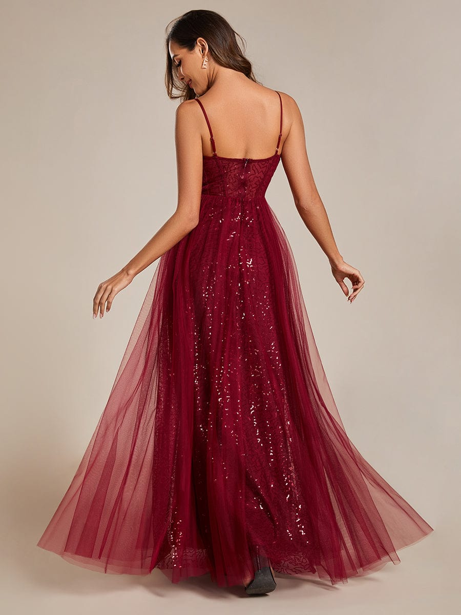 Enchanting Sequin Adorned High-Waisted Evening Gown