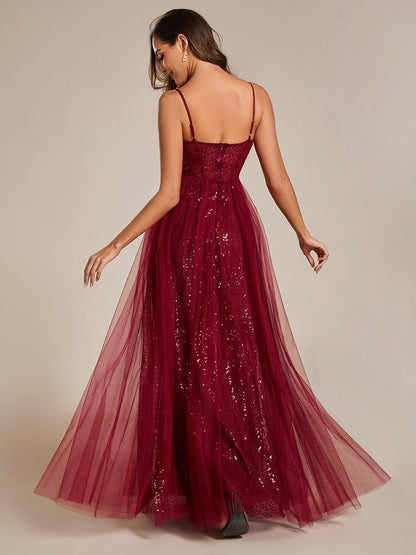 Enchanting Sequin Adorned High-Waisted Evening Gown
