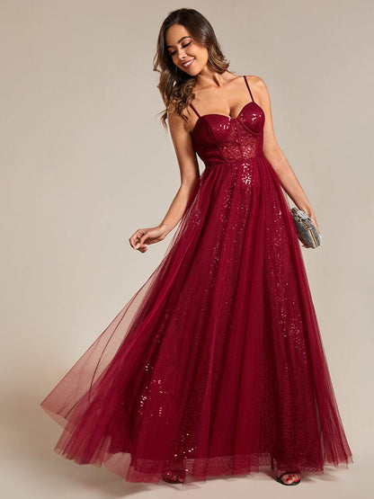 Enchanting Sequin Adorned High-Waisted Evening Gown