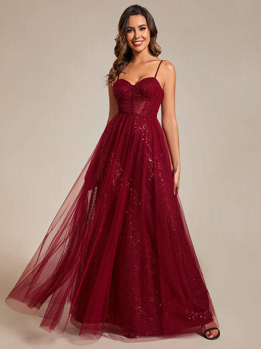 Enchanting Sequin Adorned High-Waisted Evening Gown