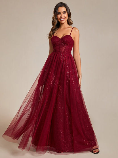 Enchanting Sequin Adorned High-Waisted Evening Gown