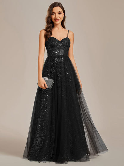 Enchanting Sequin Adorned High-Waisted Evening Gown