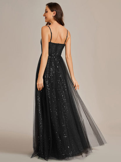 Enchanting Sequin Adorned High-Waisted Evening Gown