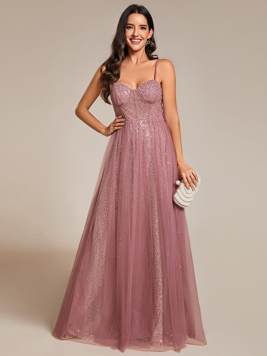 Enchanting Sequin Adorned High-Waisted Evening Gown