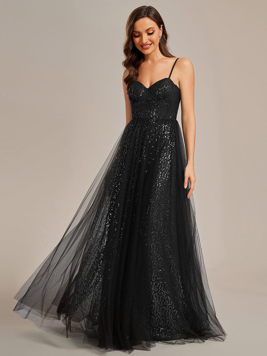 Enchanting Sequin Adorned High-Waisted Evening Gown