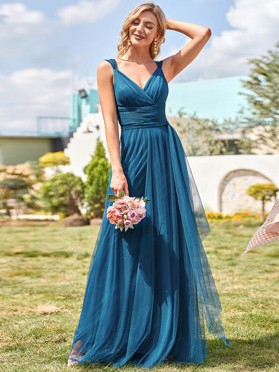 Enchanting Sleeveless Tulle Bridesmaid Gown With Ribbon Belt