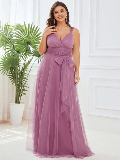 Enchanting Sleeveless Tulle Bridesmaid Gown With Ribbon Belt