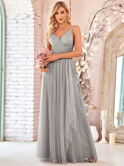 Enchanting Sleeveless Tulle Bridesmaid Gown With Ribbon Belt