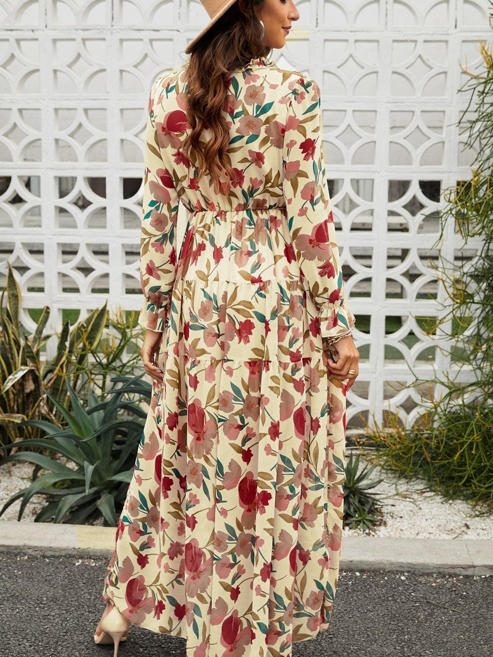 Enchanting Wild Lotus Floral Maxi Dress with Ruffle Details