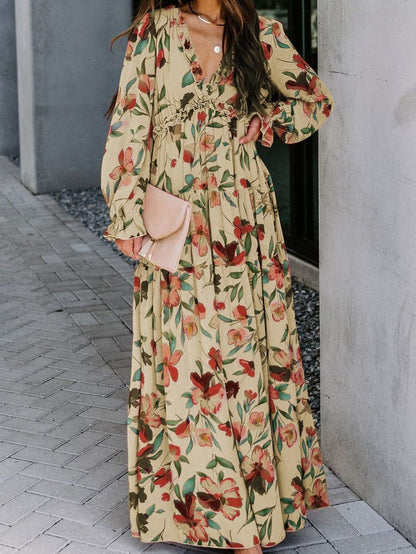 Enchanting Wild Lotus Floral Maxi Dress with Ruffle Details