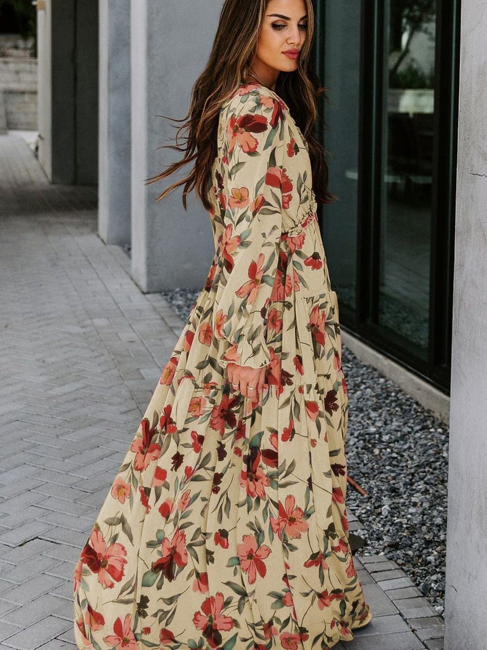 Enchanting Wild Lotus Floral Maxi Dress with Ruffle Details
