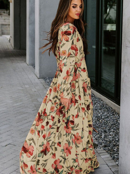 Enchanting Wild Lotus Floral Maxi Dress with Ruffle Details