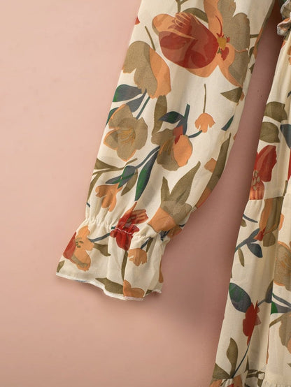 Enchanting Wild Lotus Floral Maxi Dress with Ruffle Details