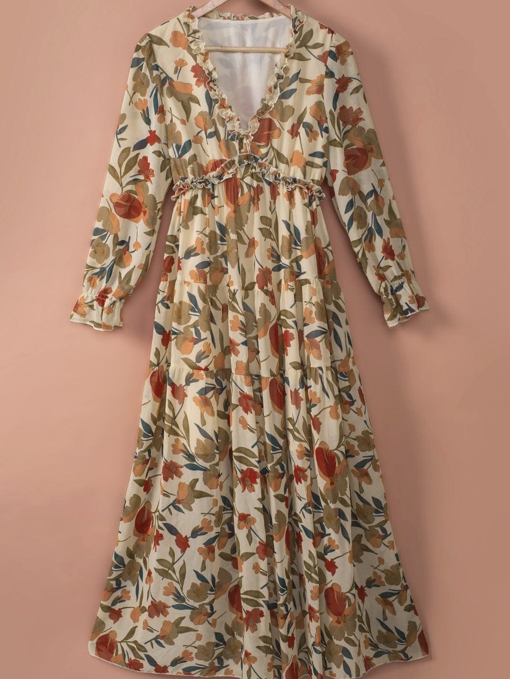 Enchanting Wild Lotus Floral Maxi Dress with Ruffle Details