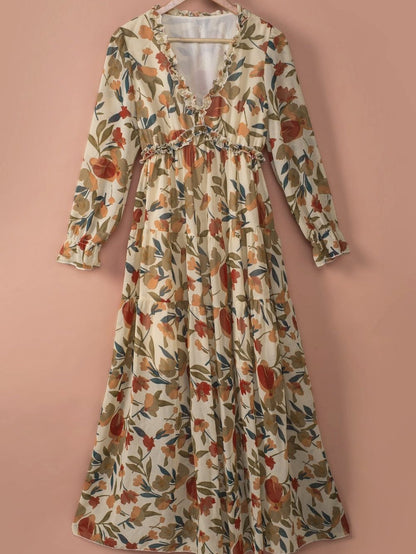 Enchanting Wild Lotus Floral Maxi Dress with Ruffle Details