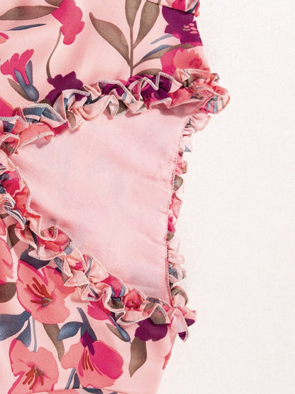 Enchanting Wild Lotus Floral Maxi Dress with Ruffle Details