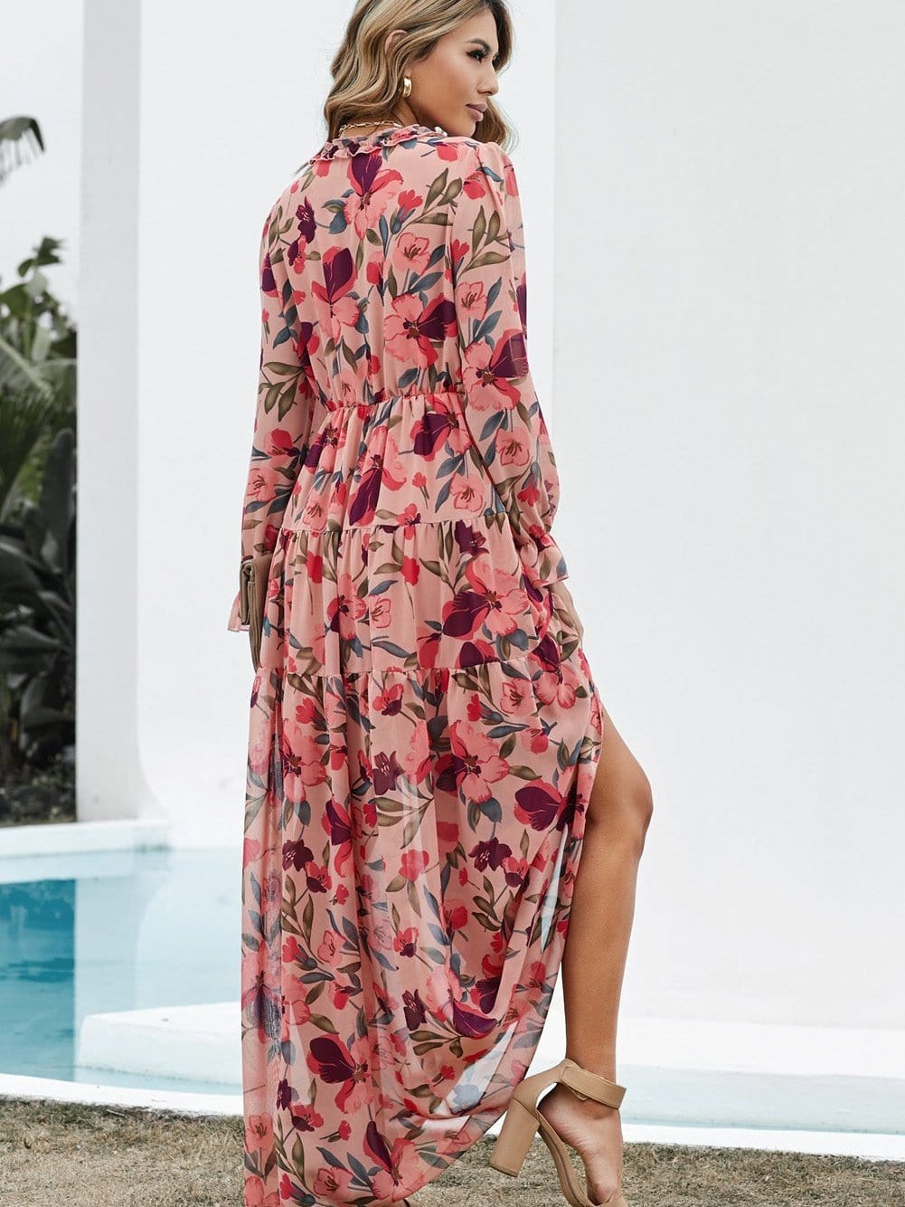 Enchanting Wild Lotus Floral Maxi Dress with Ruffle Details
