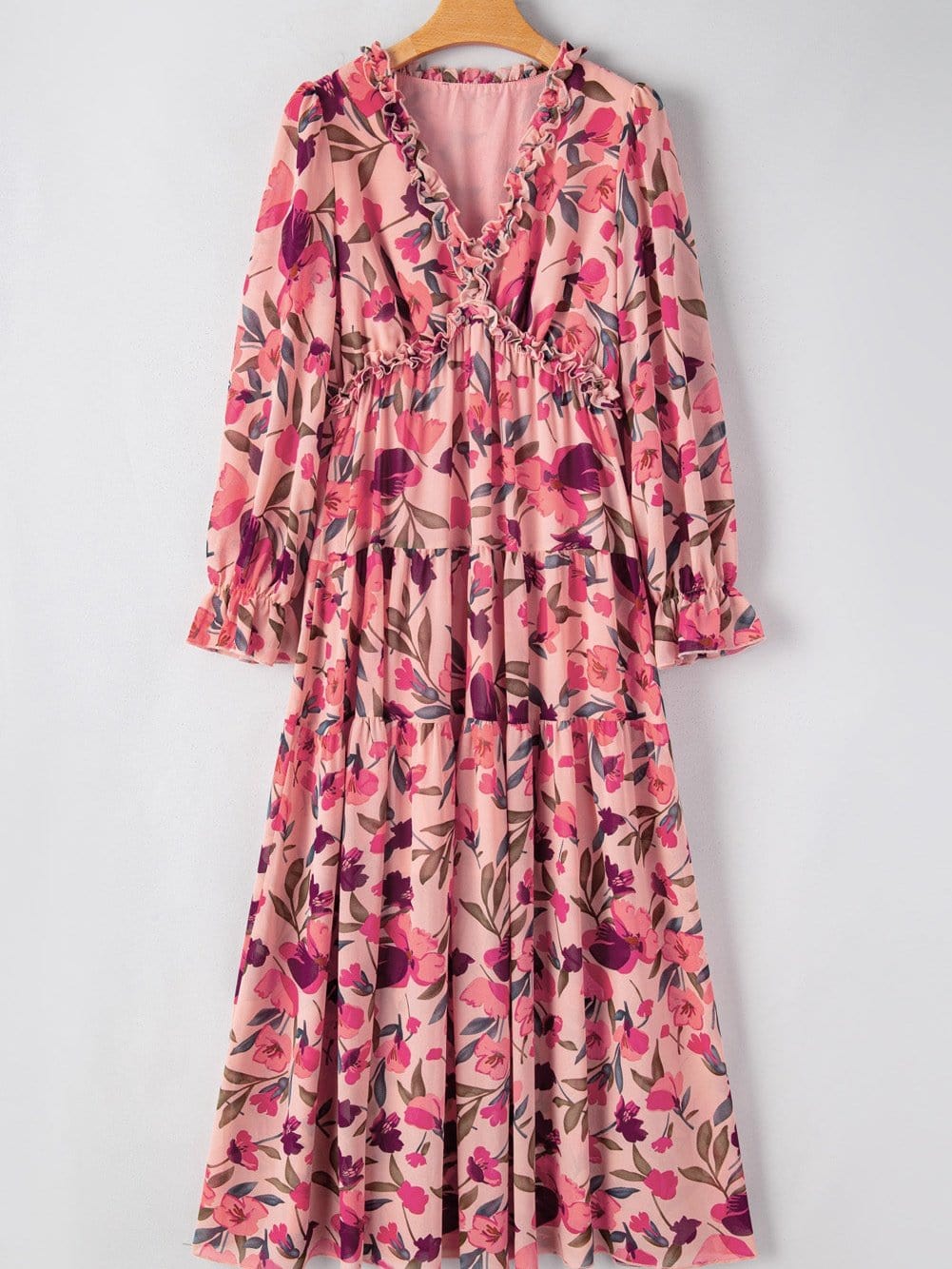 Enchanting Wild Lotus Floral Maxi Dress with Ruffle Details