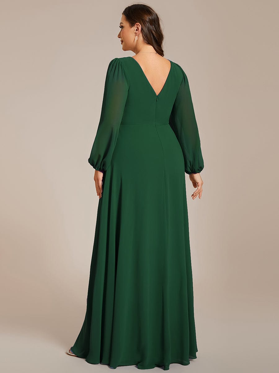 Enhanced V-Neck Sheer-Sleeved A-Line Chiffon Evening Dress
