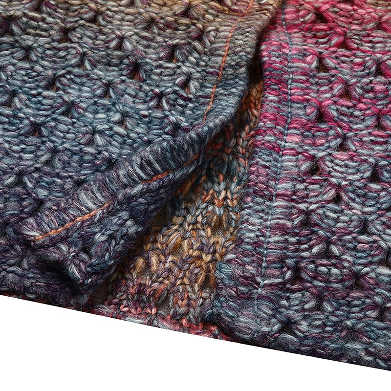 Women's Cardigan Sweater Shirt Collar Chunky Crochet Knit Polyester Pocket Knitted Fall Winter Long Outdoor Daily Going out Stylish Casual Soft Long Sleeve Color Gradient Purple S M L