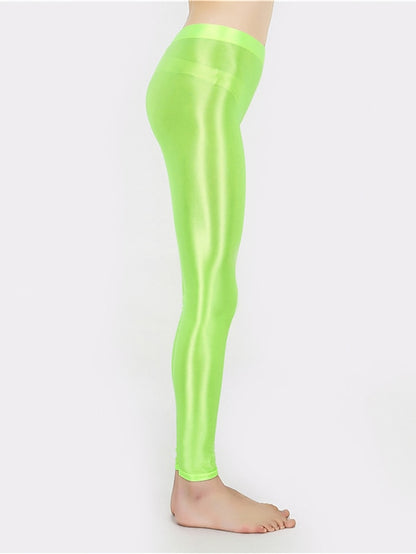 Women's Leggings Faux Leather Plain claret Robin's Egg Blue Active High Waist Ankle-Length Outdoor Yoga Fall Winter