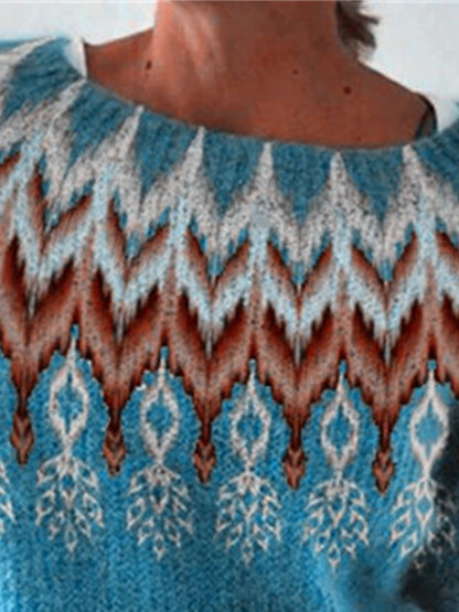 Women's Crew Neck Pullover Sweater Jumper Ribbed Knit Acrylic Knitted Print Fall Winter Regular Outdoor Daily Going out Stylish Casual Soft Long Sleeve Striped Print Blue Green S M L