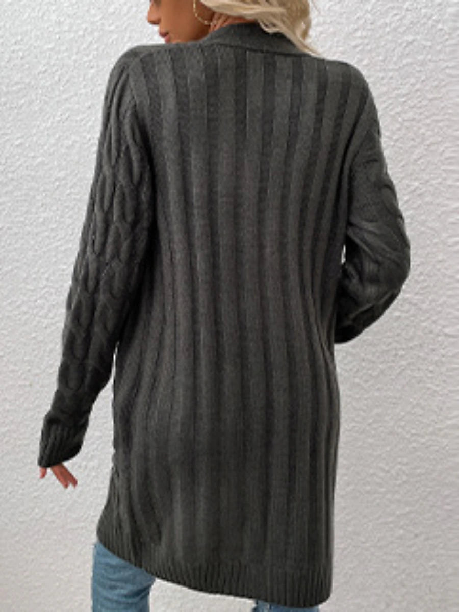 Women's Cardigan Sweater Cowl Cable Knit Faux Fur Button Pocket Summer Fall Long Daily Holiday Going out Stylish Casual Soft Long Sleeve Solid Color Black Yellow Light Green S M L