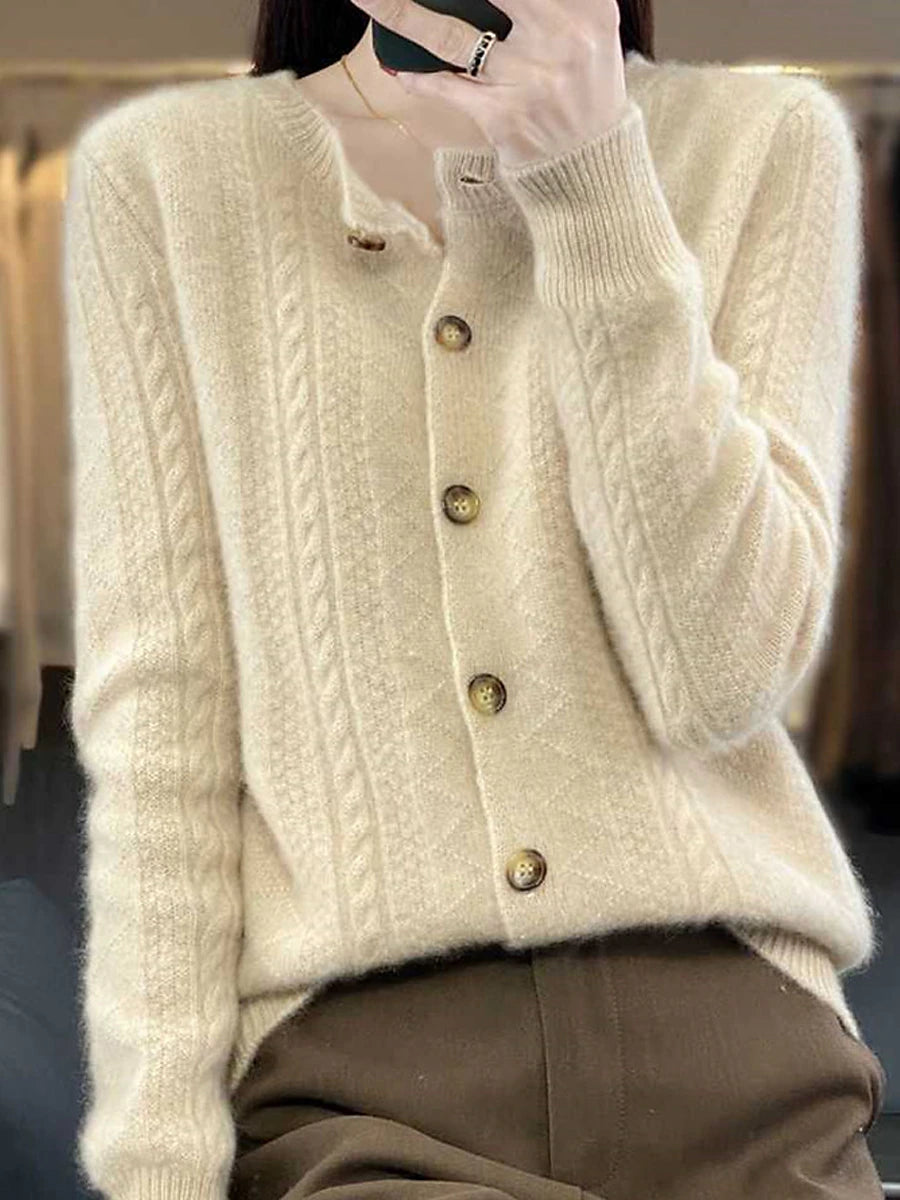 Women's Cardigan Stand Collar Ribbed Knit Polyester Button Knitted Fall Winter Regular Outdoor Daily Going out Stylish Casual Soft Long Sleeve Solid Color Wine Camel Purple One-Size