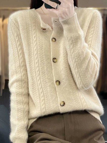 Women's Cardigan Stand Collar Ribbed Knit Polyester Button Knitted Fall Winter Regular Outdoor Daily Going out Stylish Casual Soft Long Sleeve Solid Color Wine Camel Purple One-Size