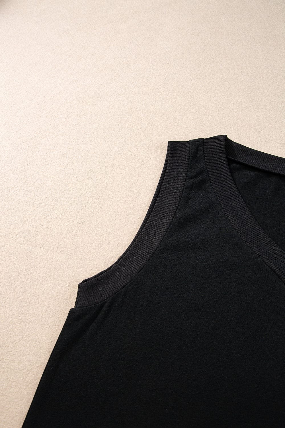 Essential Black Ribbed V Neck Tank Top