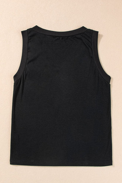 Essential Black Ribbed V Neck Tank Top