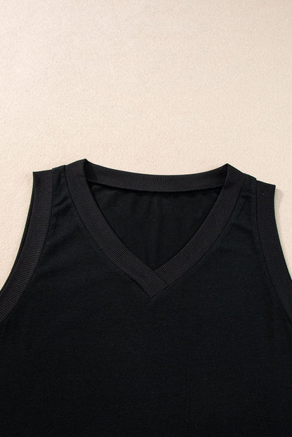 Essential Black Ribbed V Neck Tank Top