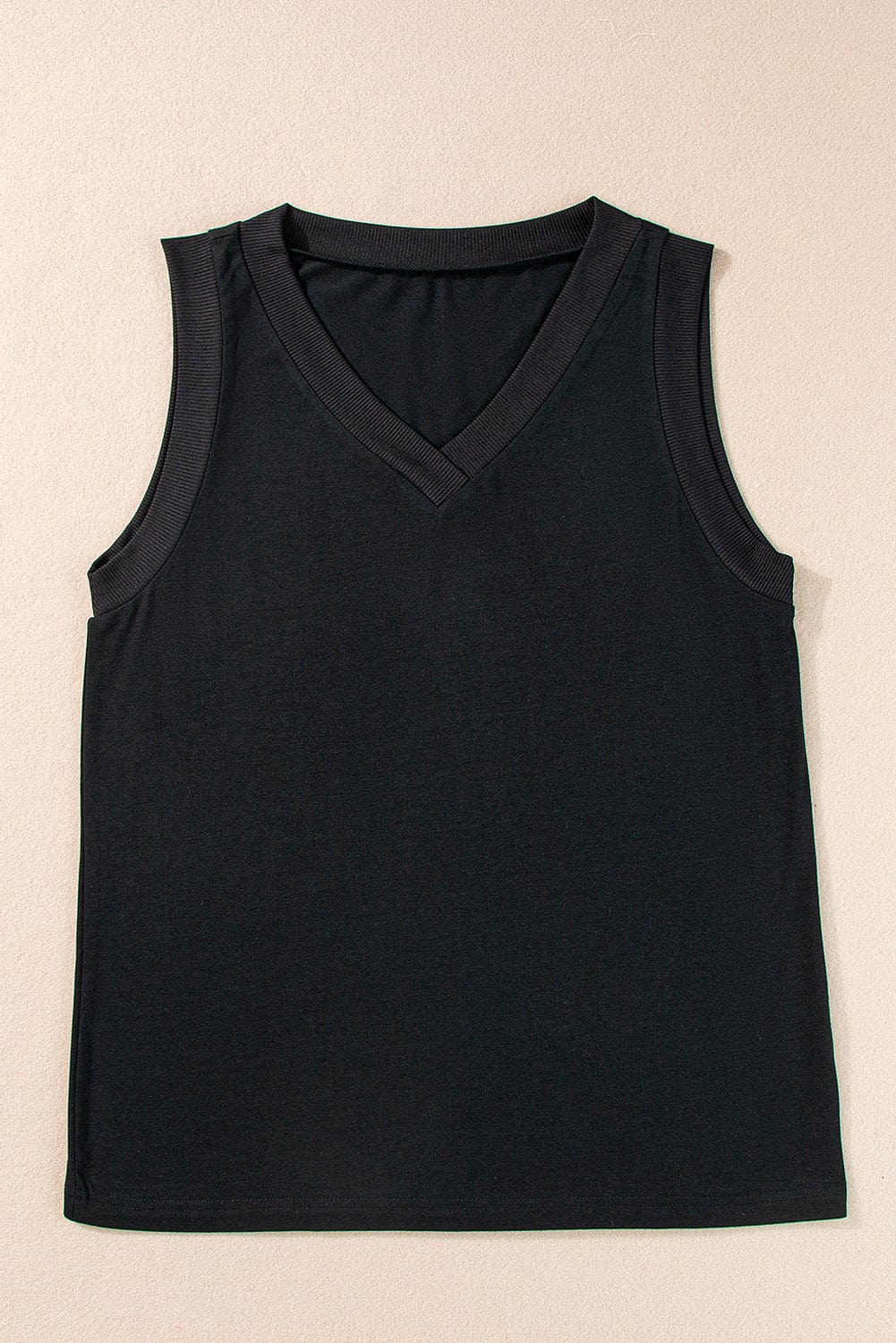 Essential Black Ribbed V Neck Tank Top